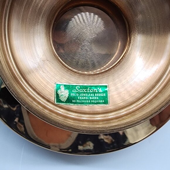 Vintage Brass & Glass Divided Serving Bowl by Saxton's Solid Jewelers Bronze 7" - Picture 4 of 11